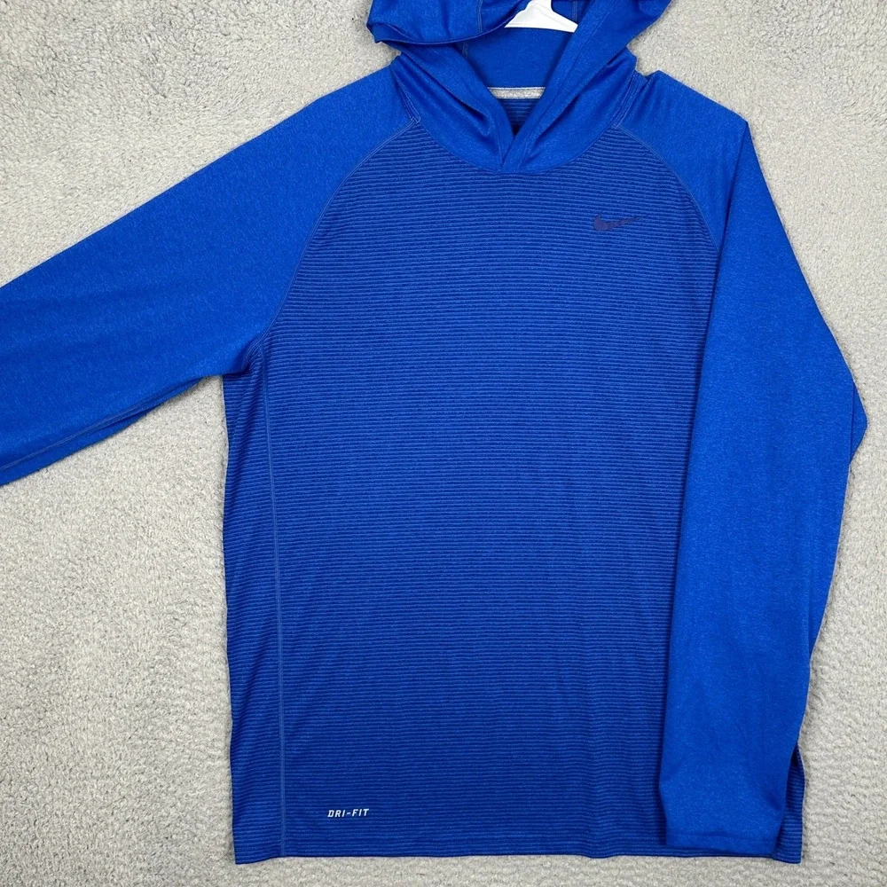 Nike Hoodie Mens Large Dri-FIT Blue Striped Training Performance Long Sleeve EUC